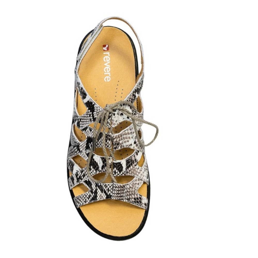 Revere Shoes Beige Malibu Leather Sandal Natural Snake Print Women's 7 Wide - Picture 3 of 4